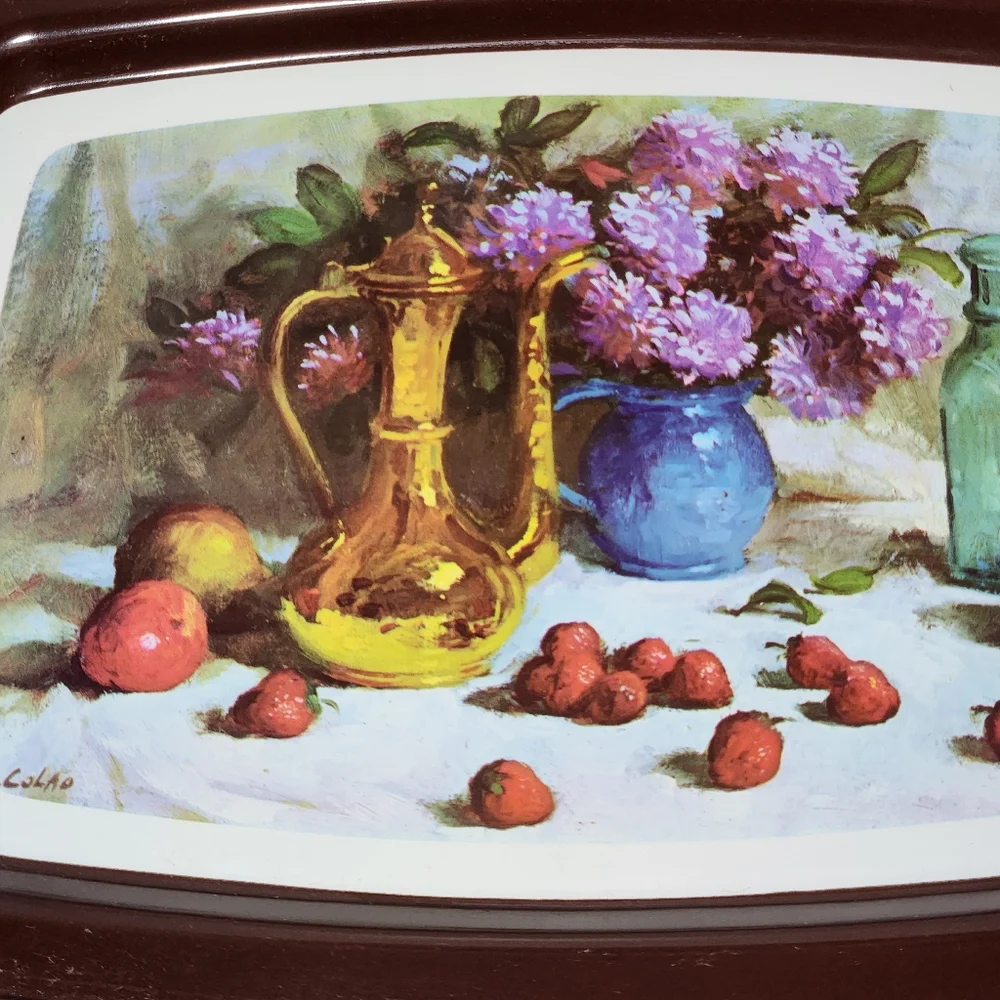 Vintage R. Colad Fruit & Flowers Rectangular Metal Tray - Picture 3 of 5